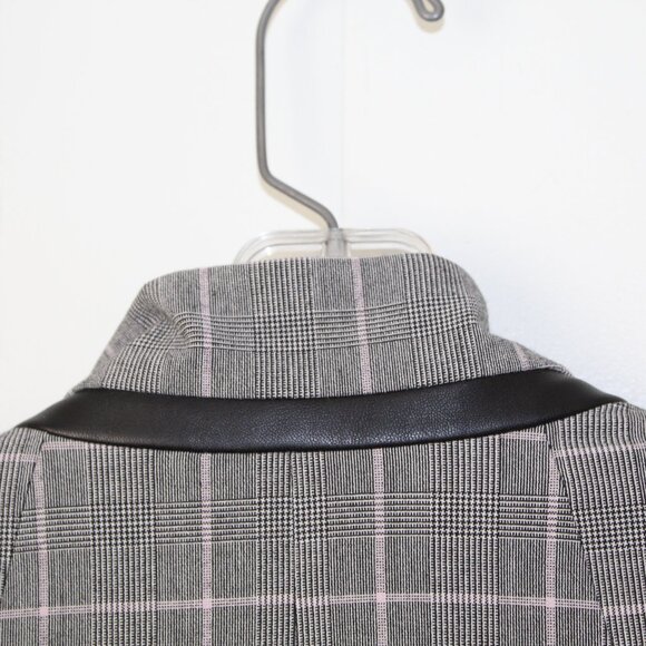 DKNY Black & White Plaid Faux Leather Sleeves  Blazer Jacket  Size M - Picture 10 of 16